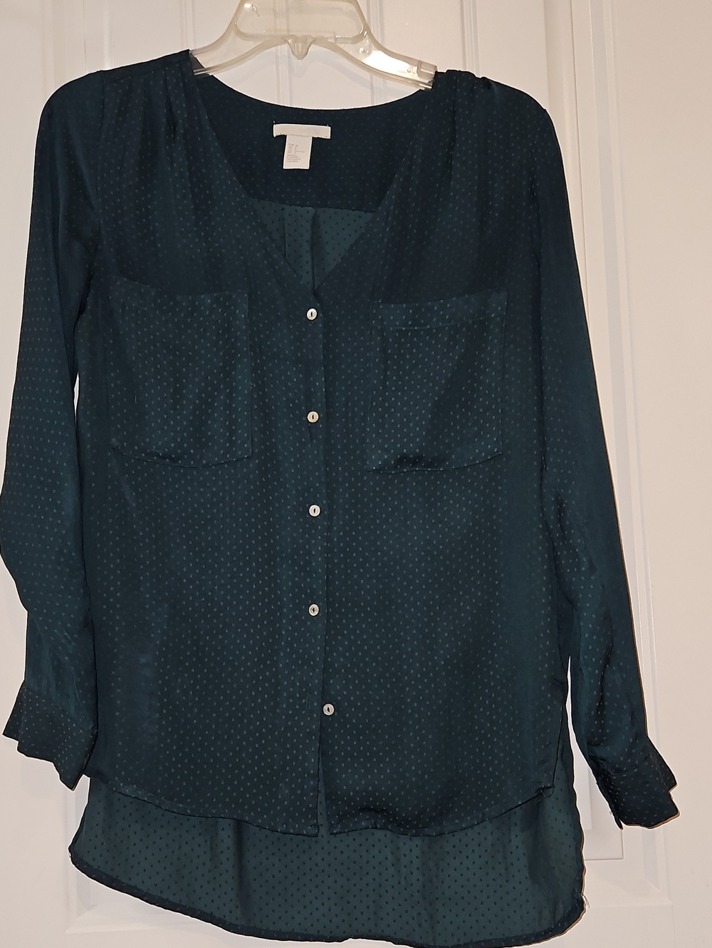 H&M Dark Teal Long-Sleeve Button Down Blouse